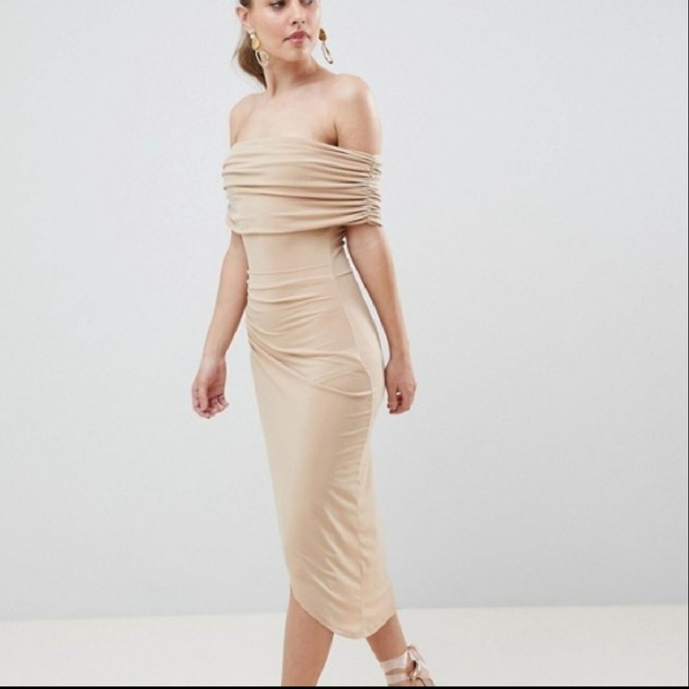Nude off the shoulder dress